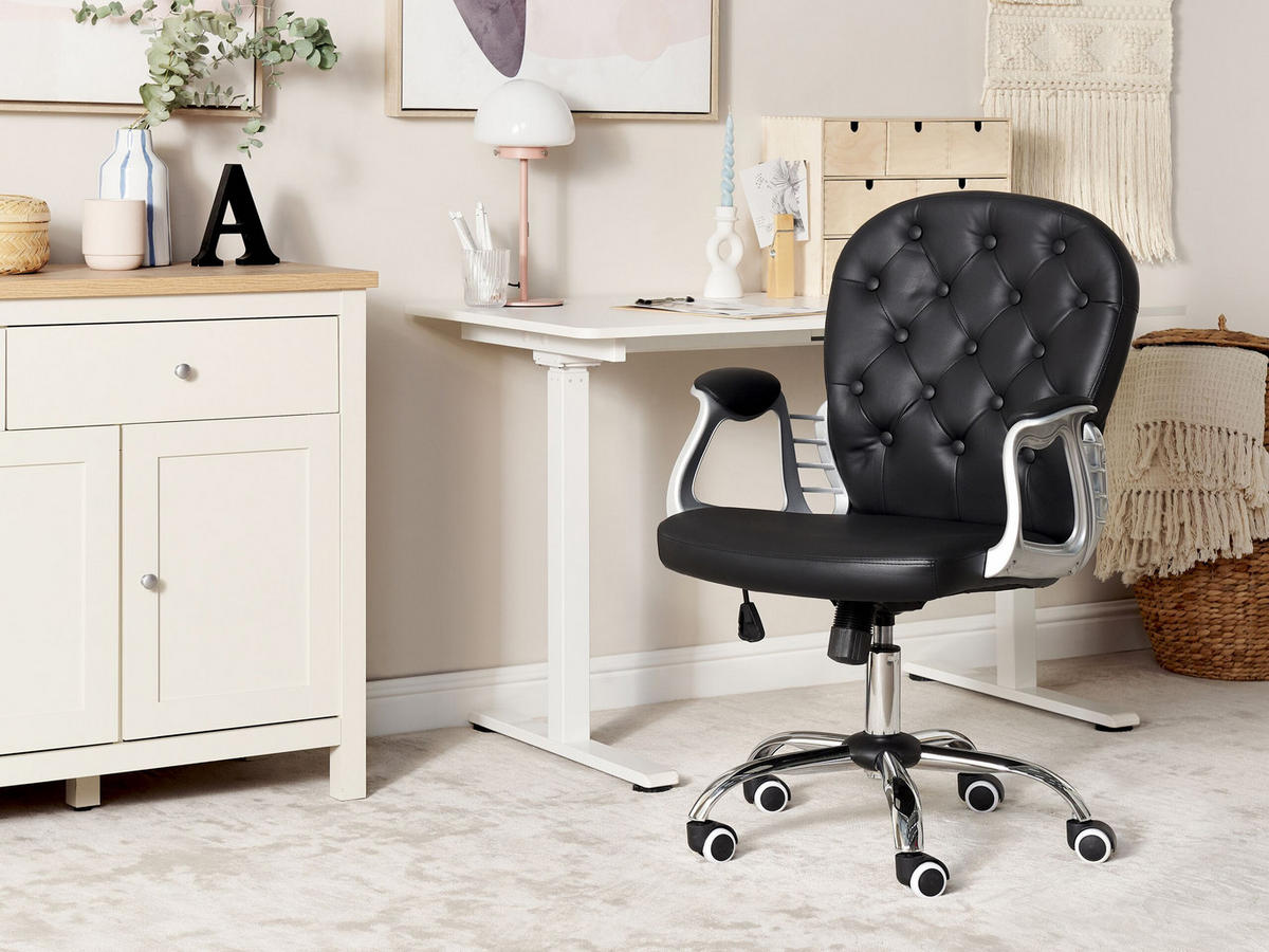 BÜROSTUHL Kunstleder Schwarz Princess - Schwarz, Textil/Metall (60/98/60cm) - Beliani