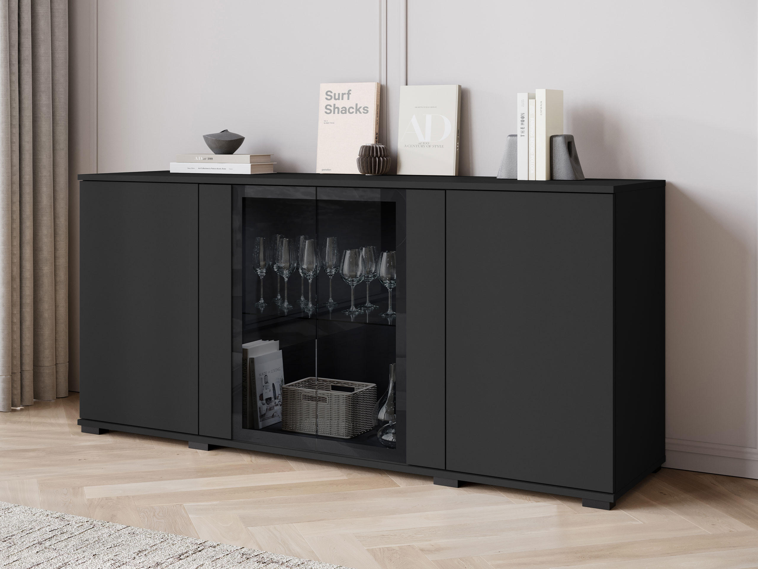 KOMMODE Caro SB 154 4D - Schwarz, Holzwerkstoff/Kunststoff (150/70/40cm) - MIRJAN24