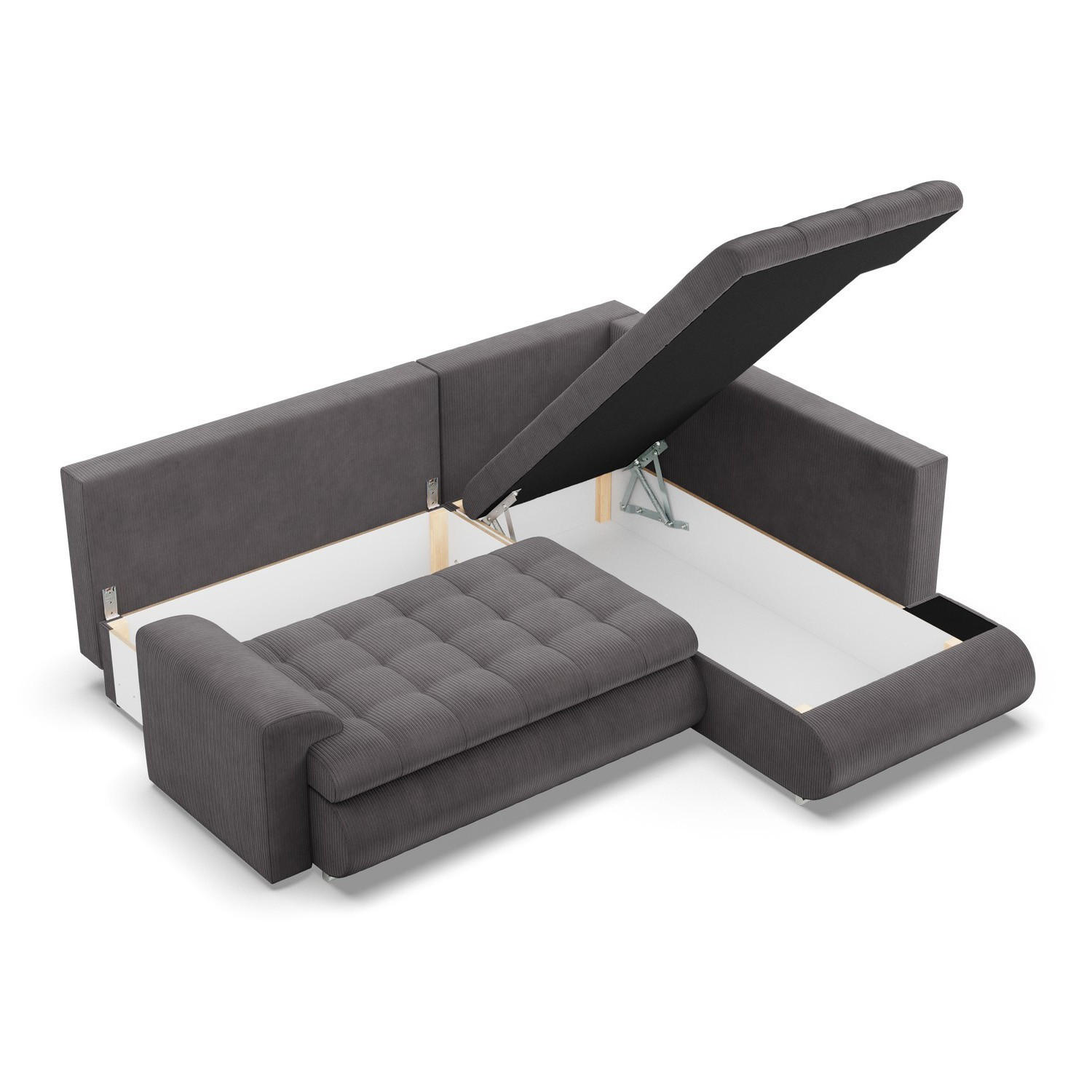 ECKSOFA RECHTS MIT SCHLAFFUNKTION FORESTA, Cord - Dunkelgrau - Dunkelgrau, Textil (230/200cm) - Mebligo