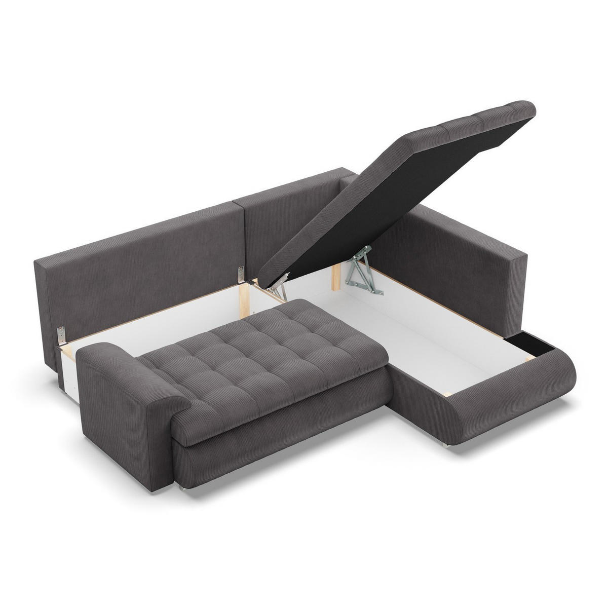 ECKSOFA RECHTS MIT SCHLAFFUNKTION FORESTA, Cord - Dunkelgrau - Dunkelgrau, Textil (230/200cm) - Mebligo