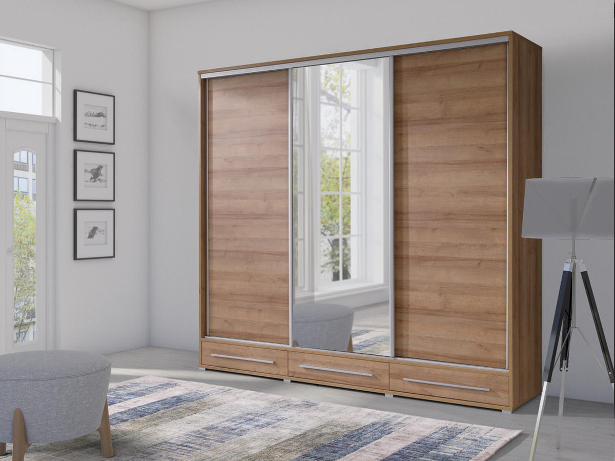SCHIEBETÜRENSCHRANK - Kleiderschrank K001 Riviera - Braun, Holzwerkstoff (255/236/66cm) - Möblo