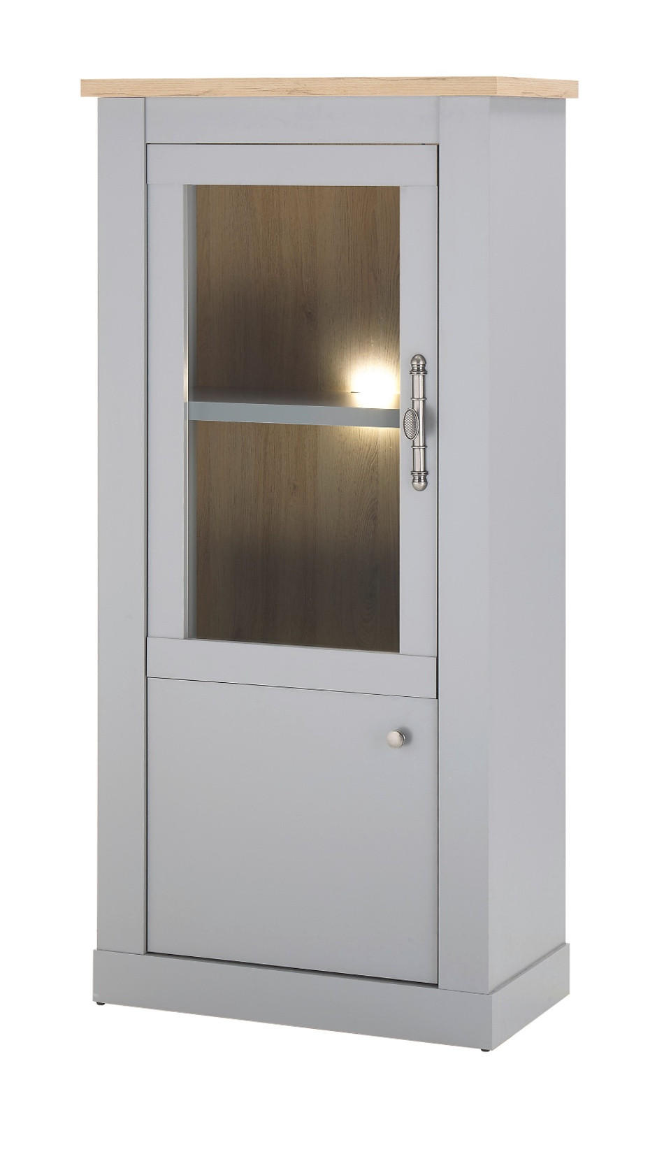 VITRINE grau, Artisan Eiche Landhaus 68 cm, Vitrinenschrank 2-türig - Silberfarben/Hellgrau, Glas/Holzwerkstoff (68/142/37cm) - Furn.Design