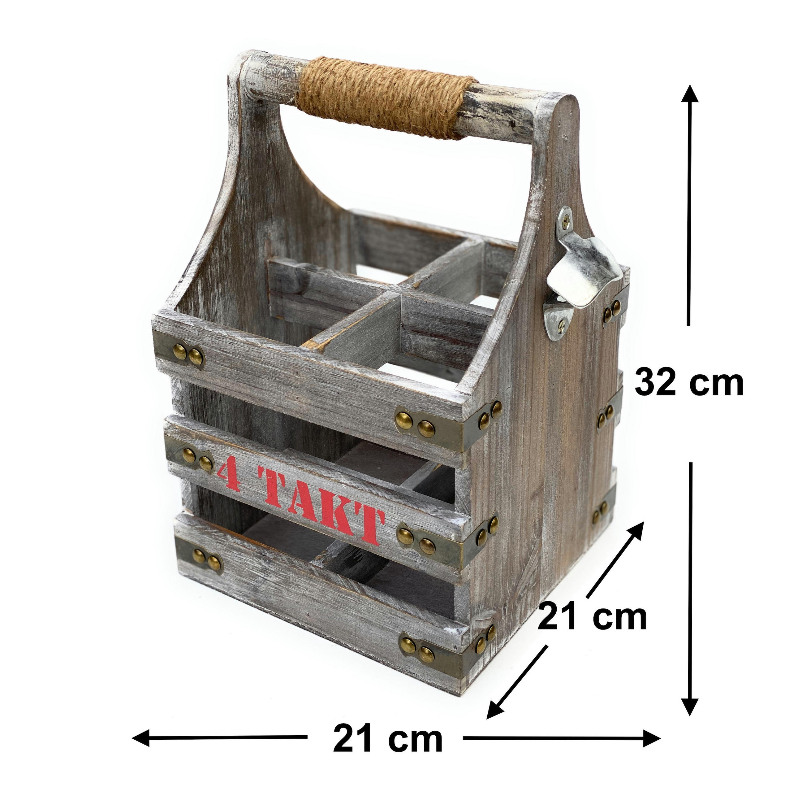 WEINTRÄGER aus Holz für 4 Flaschen 96034 - Grau, Holz (21/32/21cm) - DanDiBo