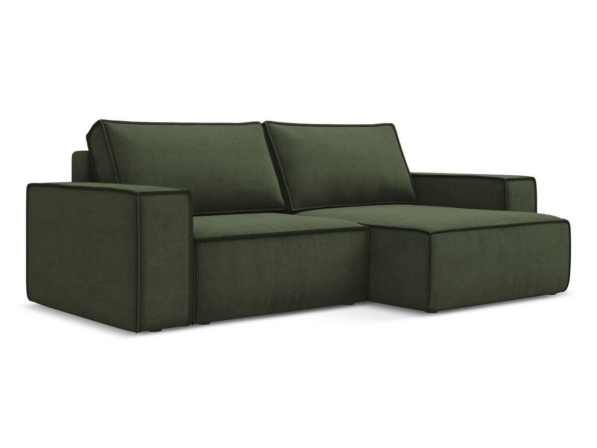 ECKSOFA mit Schlaffunktion Strukturstoff Stoff Grün - Schwarz/Olivgrün, Kunststoff/Textil (257/148cm) - Makamii