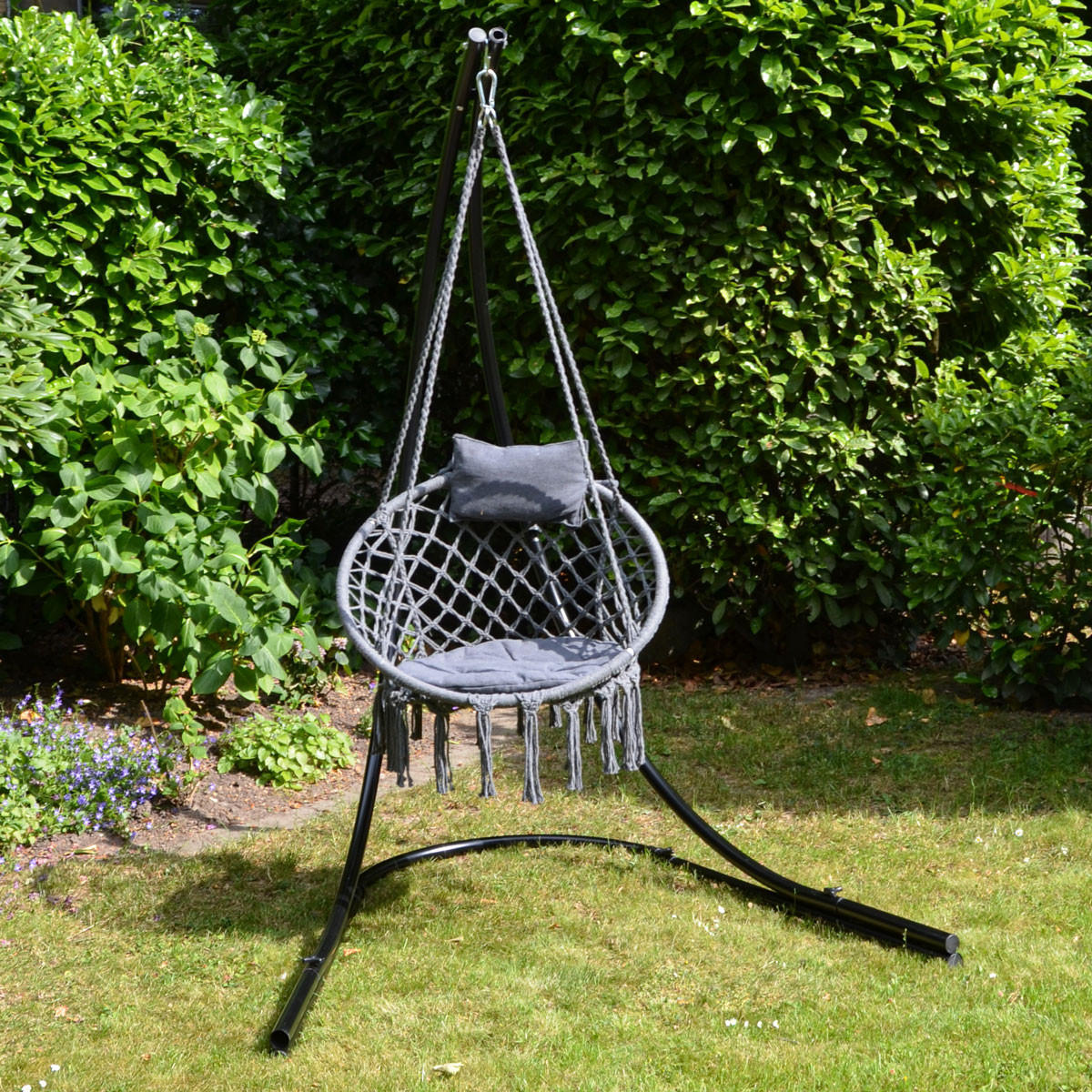 HÄNGESESSEL bis 120kg, 80/80/50cm, Grau - Grau, Naturmaterialien (60/50/80cm) - Amanka