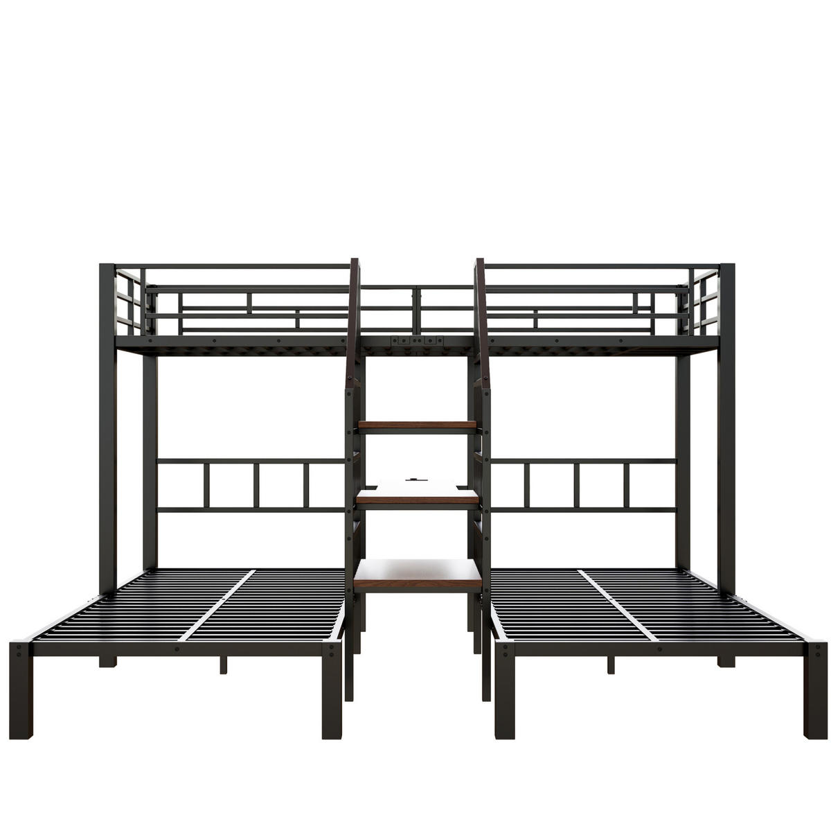 ETAGENBETT aus Metall und MDF 90x200 cm Schwarz für 3 Schlafplätze mit LED, Stauraumtreppe und Schreibtisch - Schwarz, Metall (90/200cm) - IVMEU
