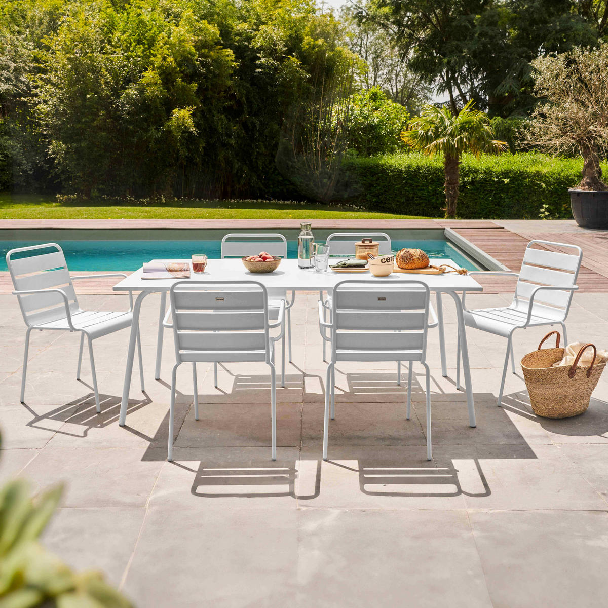 GARTENSET 7-tlg., Weiß - Weiß, Metall - Oviala