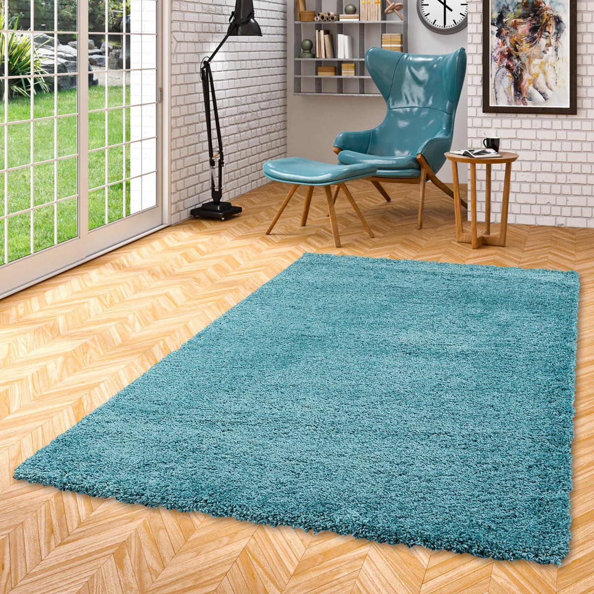 HOCHFLOR LANGFLOR SHAGGY TEPPICH LUXURY - Türkis, Textil (80/150cm) - Pergamon
