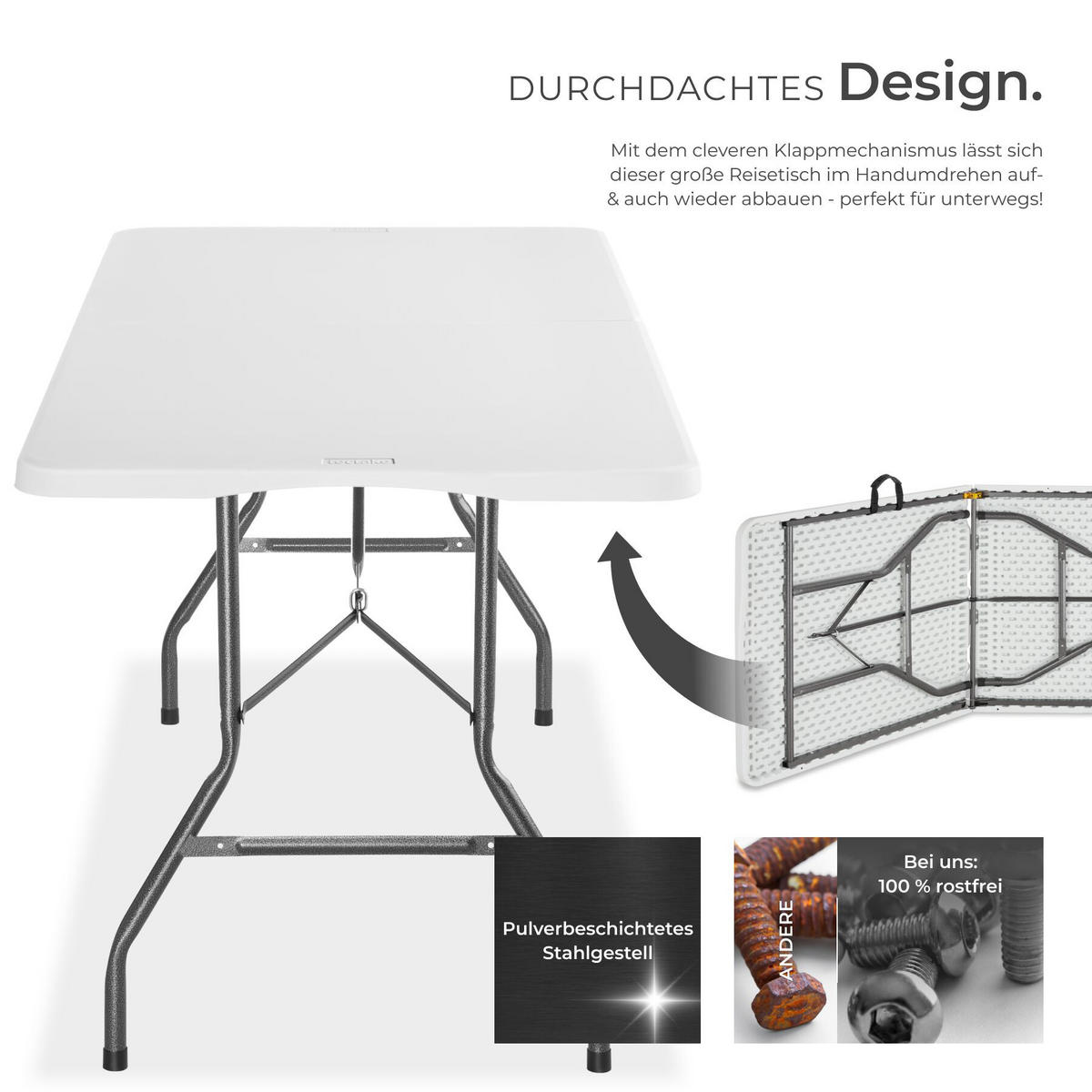 CAMPINGTISCH Panja, gummierter Tragegriff, weiß - Weiß, Kunststoff (70/180/74cm) - tectake