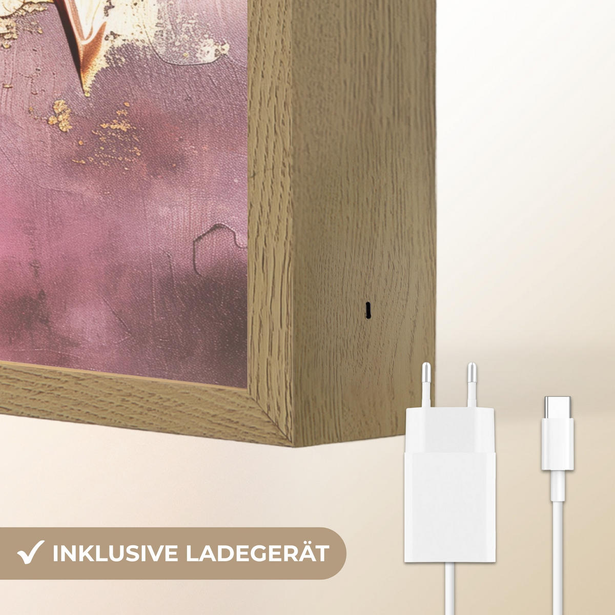 NÁSTĚNNÁ LAMPA S AKUMULÁTOREM Fialová - abstraktní - barva - zlatá 40x30 cm - světle fialová, kompozitní dřevo (40/30/8cm) - OnlyWow