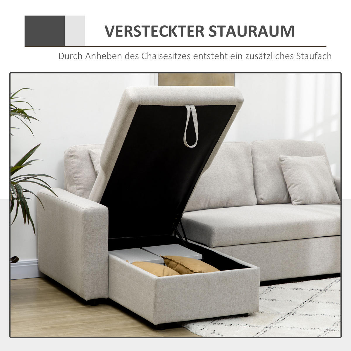 ECKSOFA mit Bettfunktion, Eckcouch inklusive 2er-Sitz Sofa, Einzelbett, L-Form - Weiß, Holzwerkstoff (140/225cm) - HOMCOM