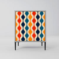 SIDEBOARD COLORFUL NOSTALGIA, Grau, 57,5x42x72,5 cm, Schwarze Metallfüße - Multicolor/Schwarz, Holzwerkstoff/Metall (57.5/72.5/42cm) - SpaceRebels