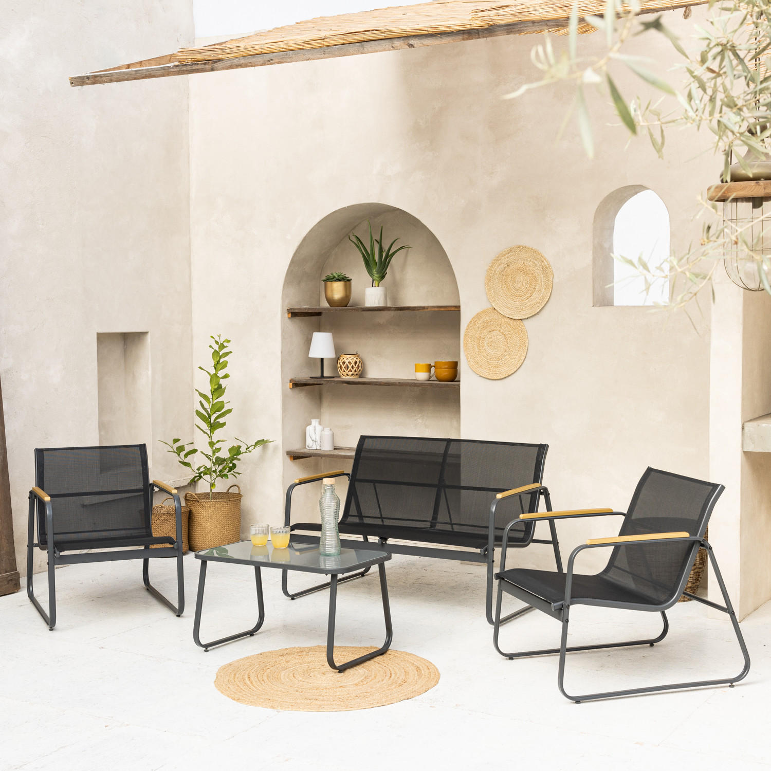 GARTENMÖBEL Tenerife Anthrazitgrau und Schwarz 4er-Set - Schwarz, Kunststoff - Happy Garden