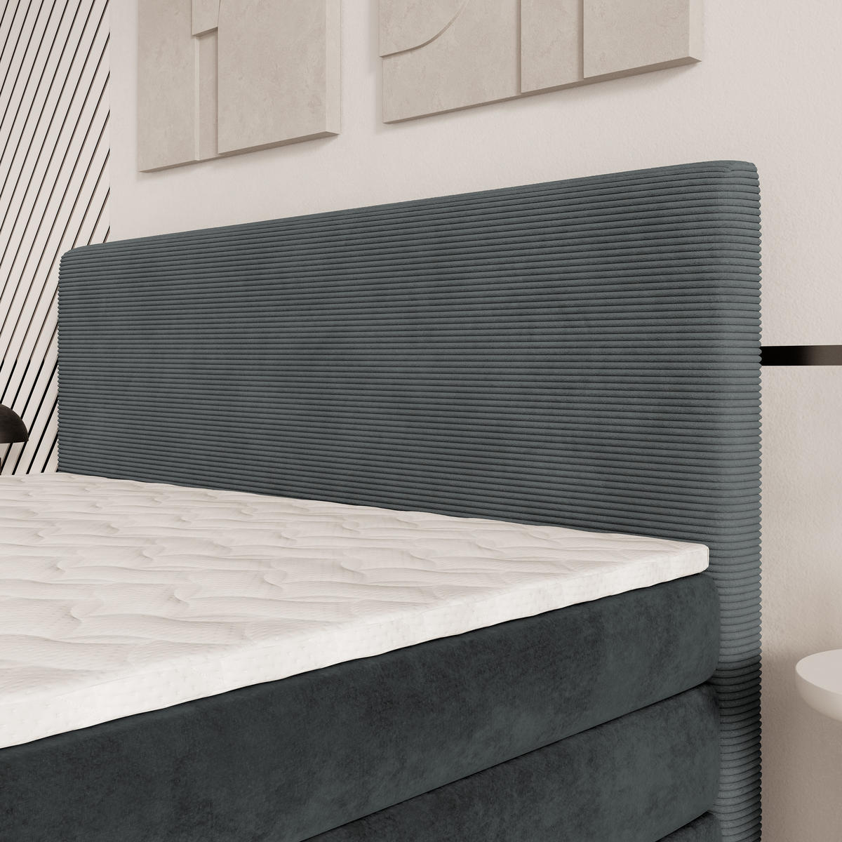 BOXSPRINGBETT MATERN 160x200 cm mit Matratze und Topper - Grau - Grau, Holz (160/200cm) - MASSENO