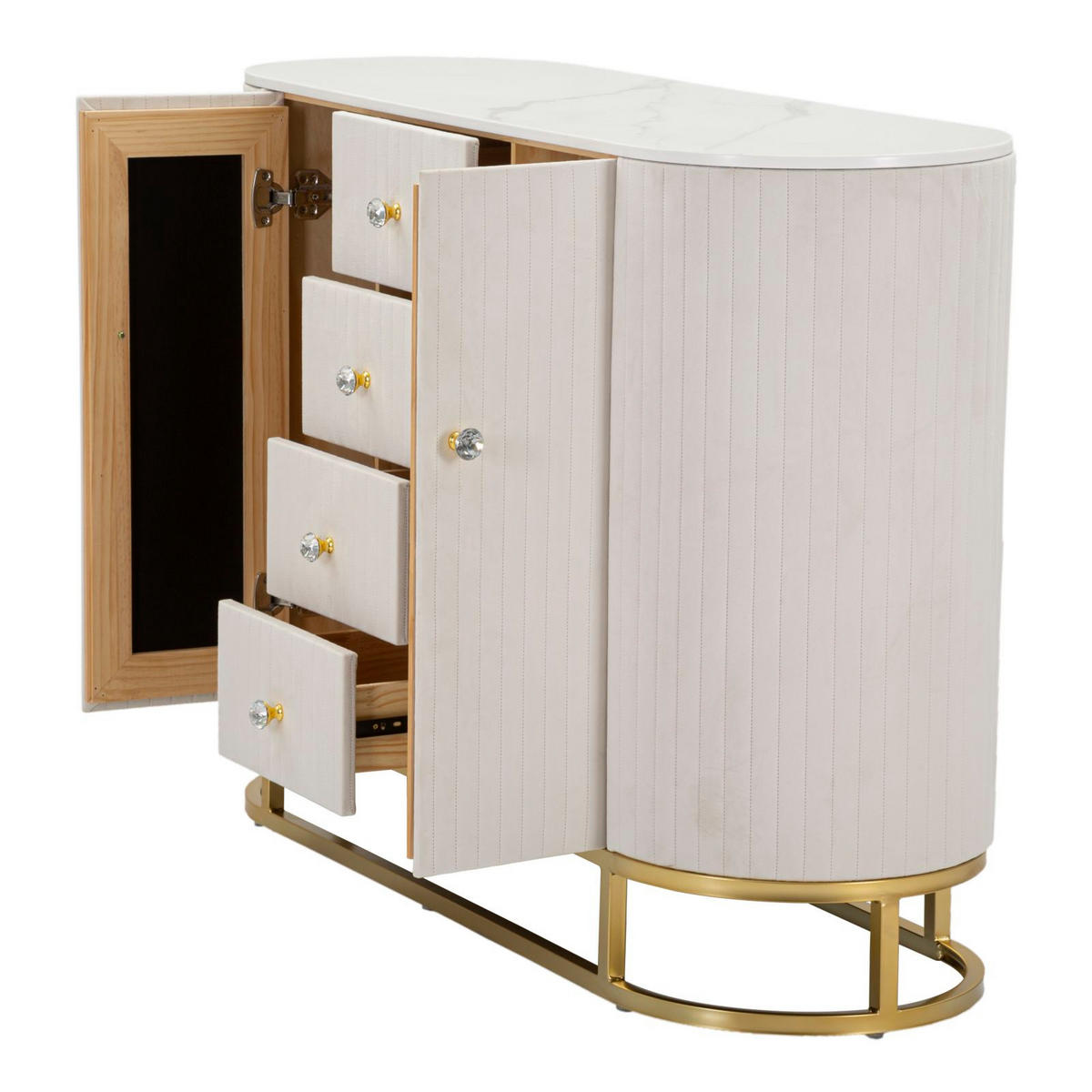 KOMMODE Montpellier, cremefarben, goldfarben und weiß, Eisen, Holz, Stoff und Polyurethan (PU), 120 x 40 x 85 cm - Goldfarben/Creme, Holz/Kunststoff (120/85/40cm) - Mauro Ferretti