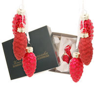 CHRISTBAUMSCHMUCK Tannenzapfen Mini-Set mit Band Rot 4cm (Glas / 6 Stk.) - Rot, Glas (2/4/2cm) - Krebs Glas Lauscha