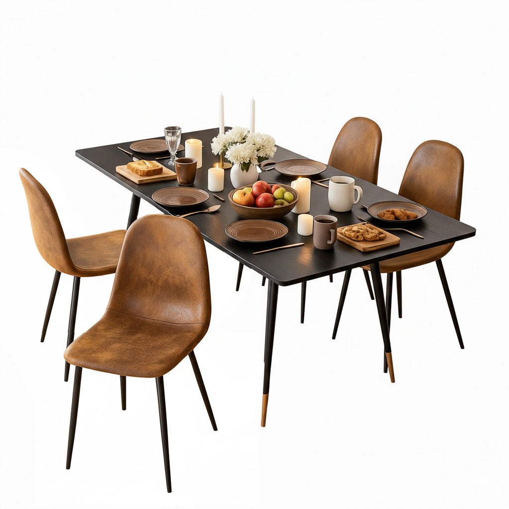 AUSZIEHBARER Esstisch Schwarz mit goldenen Beinen + 4 Stühle in Wildlederoptik - Multicolor/Schwarz, Metall (40/86/39cm) - Meubles Cosy