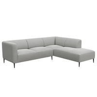 2,5-SITZER ECKSOFA mit Ottomane - Hellgrau/Schwarz, Textil/Metall (252/205cm) - home24