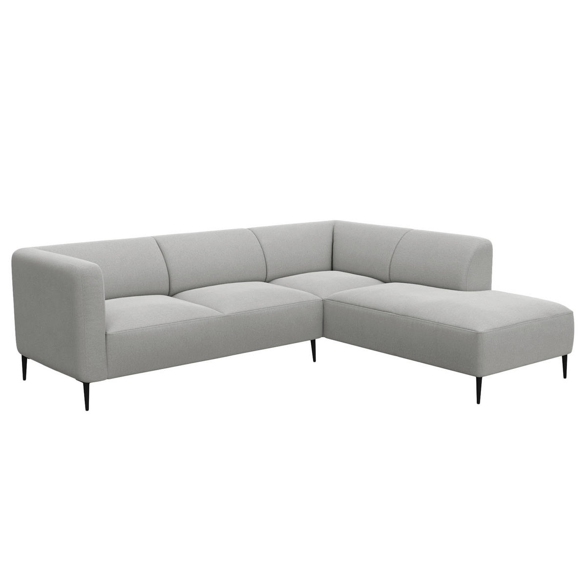 2,5-SITZER ECKSOFA mit Ottomane - Hellgrau/Schwarz, Textil/Metall (252/205cm) - home24