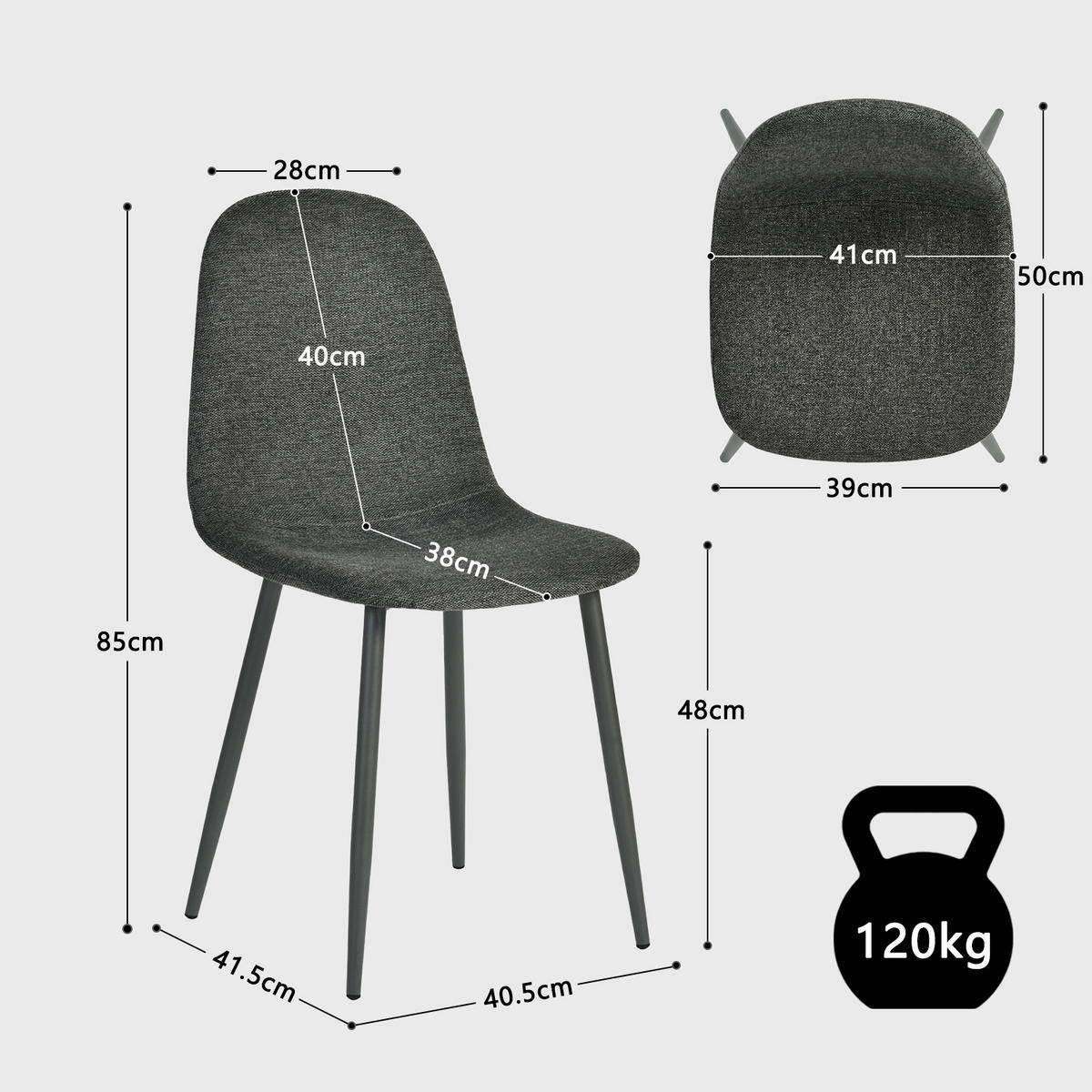ESSZIMMERSTÜHLE 4er Set Webstoffbezug Grau - Grau, Metall (40.5/85/41.5cm) - Meubles Cosy