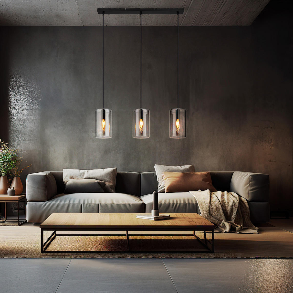 PENDELLEUCHTE Metall Glas Rauchfarben - Schwarz, Glas (63/11/120cm) - Globo Lighting