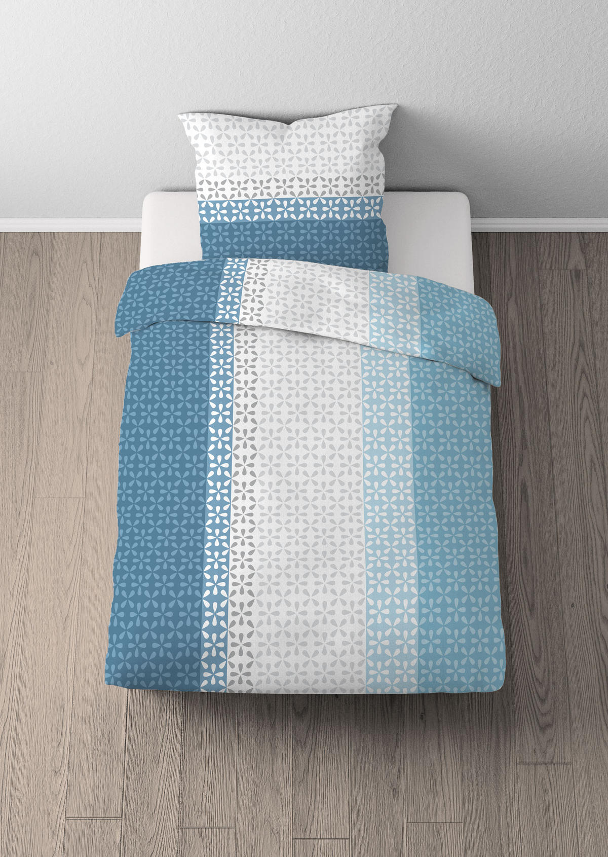 BETTWÄSCHE-GARNITUR Mikrofaser Längsstreifen azurblau, 155x220 cm + 80x80 cm - Blau, Textil (155/220cm) - Castell