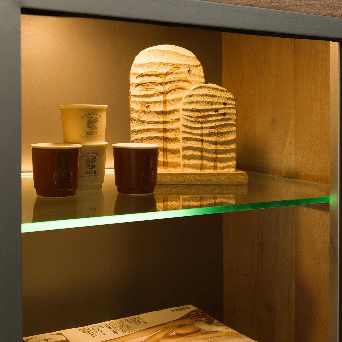VITRINE Akazie 55x45x204 beige lackiert Amsterdam #120 - Beige, Holz (55/204/45cm) - Massivmoebel24