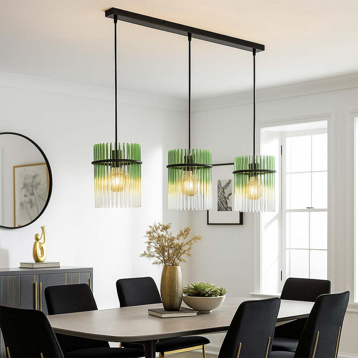 PENDELLEUCHTE Metall Glas 3-Flammig LED - Grün, Glas (80/20/140cm) - Globo Lighting