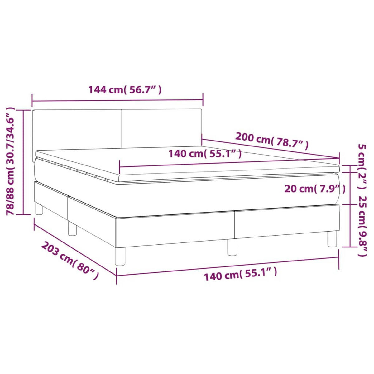 BOXSPRINGBETT Mit Matratze Schwarz 140/200 Cm Samt - Schwarz, Textil (140/200cm) - vidaXL