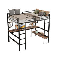 HOCHBETT 90/200 cm mit Schreibtisch, 4 Regalen und Bücherregal aus Metall, Schwarz - Schwarz, Metall (90/200cm) - Redom