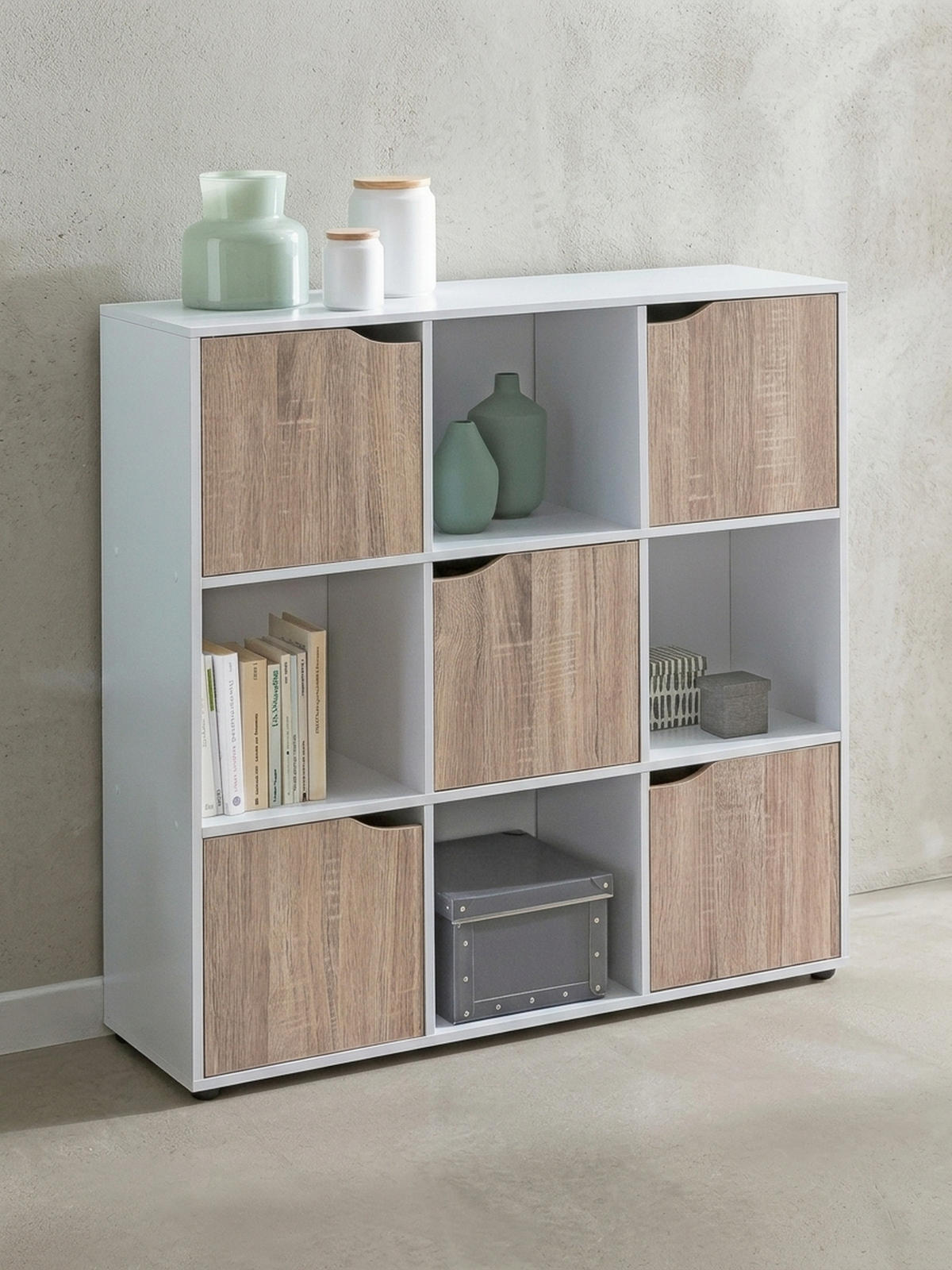 REGAL – Weiß/Sonoma, 89x91x29 cm, 9 Fächer, für Bücher und Deko - Schwarz/Weiß, Holz (89/91/29cm) - KADIMA DESIGN