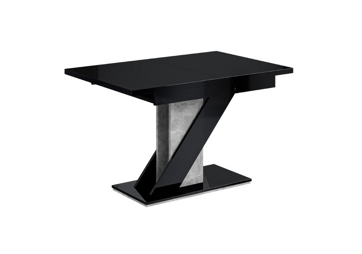 ESSTISCH ausziehbar 120 -160x80x75 cm - Hochglanz Schwarz/Betonoptik - EVA - Schwarz Hochglanz, Holzwerkstoff (120/80/75cm) - ALTDECOR