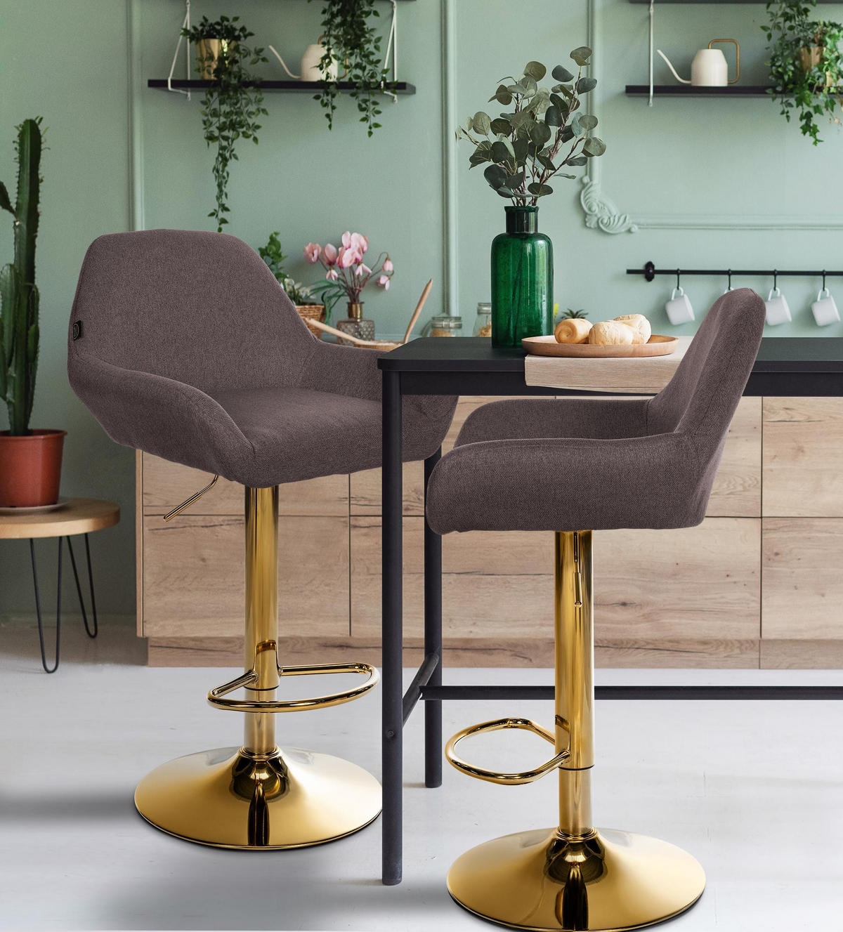BARHOCKER Stoff braun - Goldfarben/Braun, Textil/Metall (51/89/52cm) - CLP