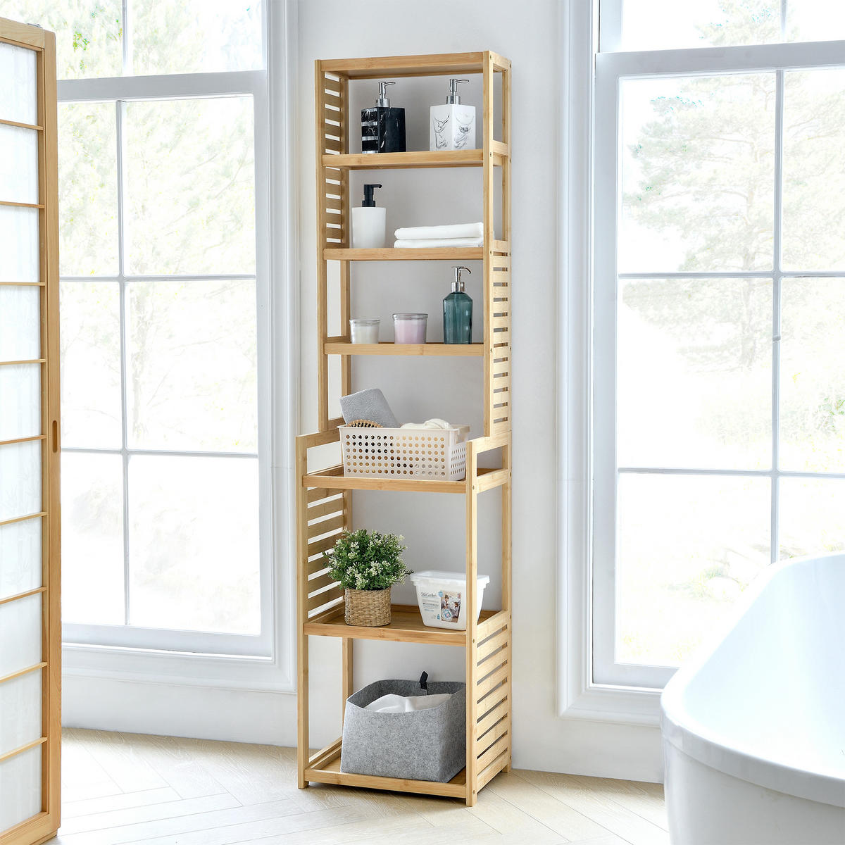 BADEZIMMERREGAL Forssa - Naturfarben, Holz (42/165/28cm) - [en.casa]