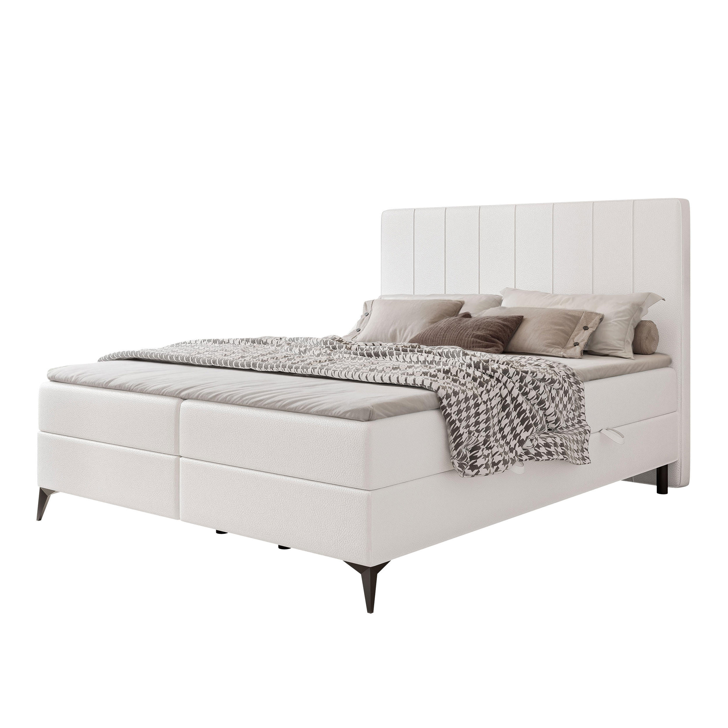 BOXBETT VERA 120x200 cm mit Matratze und Topper, Strapazierfähiges Kunstleder Weiß - Weiß, Kunststoff/Textil (120/200cm) - Idohome