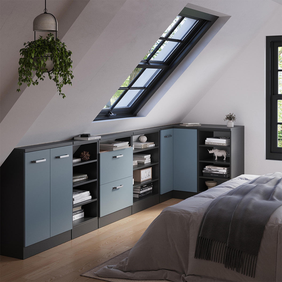 DACHSCHRÄGENSCHRANK ECKSCHRANK Rion Blau-Grau/Anthrazit 75.6 x 81.6 cm mit 1 Tür - Anthrazit/Blaugrau, Holzwerkstoff (75.6/81.6/75.6cm) - Vicco