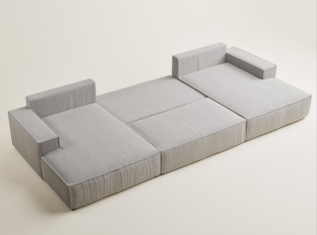 WOHNLANDSCHAFT Kyoto Beige grau Webstoff - Greige/Schwarz, Holz/Holzwerkstoff (398/70/148cm) - Maison de Reve