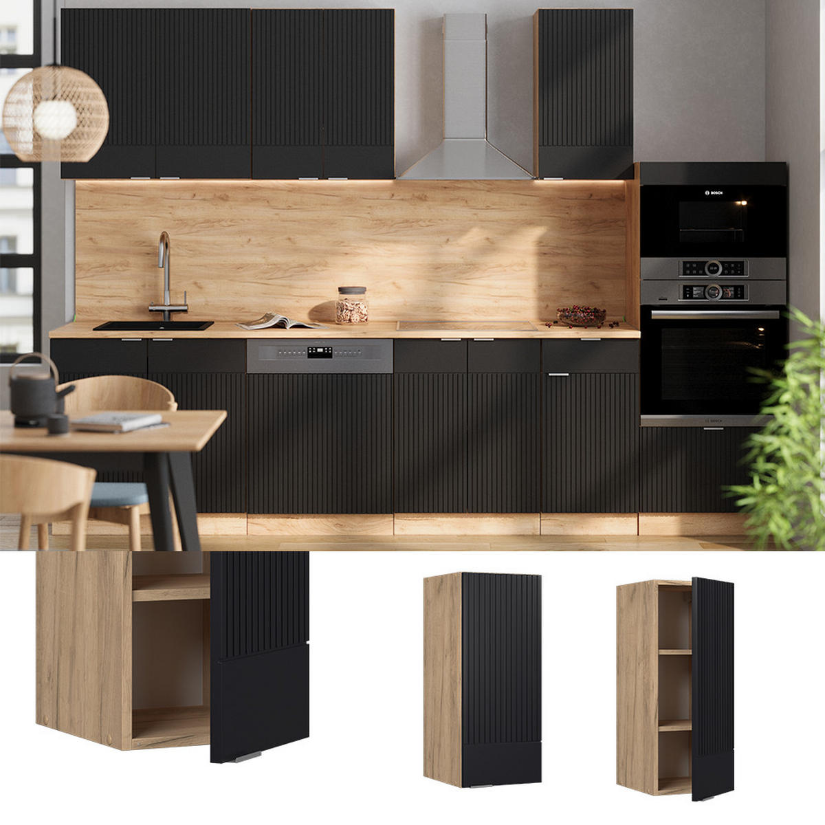 ZÁVĚSNÁ SKŘÍŇKA Fame-Line, černé pruhy, 30 cm - medově dubová/černá, kompozitní dřevo (30/72/34.1cm) - Vicco