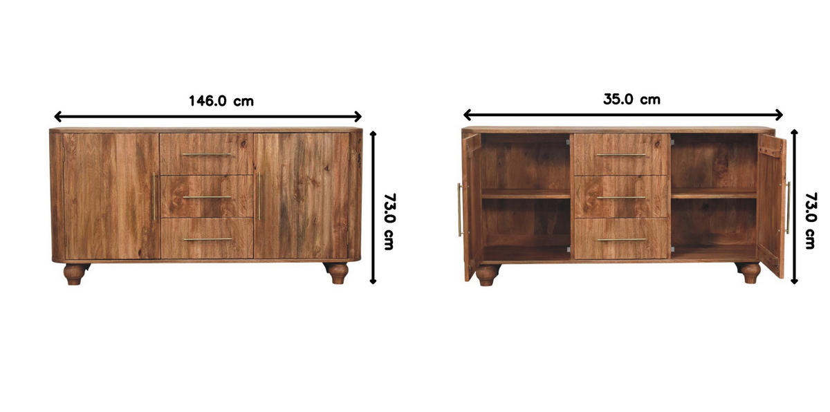 SIDEBOARD mit Golden-Teak-Finish, 3 Schubladen, 2 Innenablagen, 2 Türen, braun - Braun, Holz (146/73/35cm) - Artisan Furniture