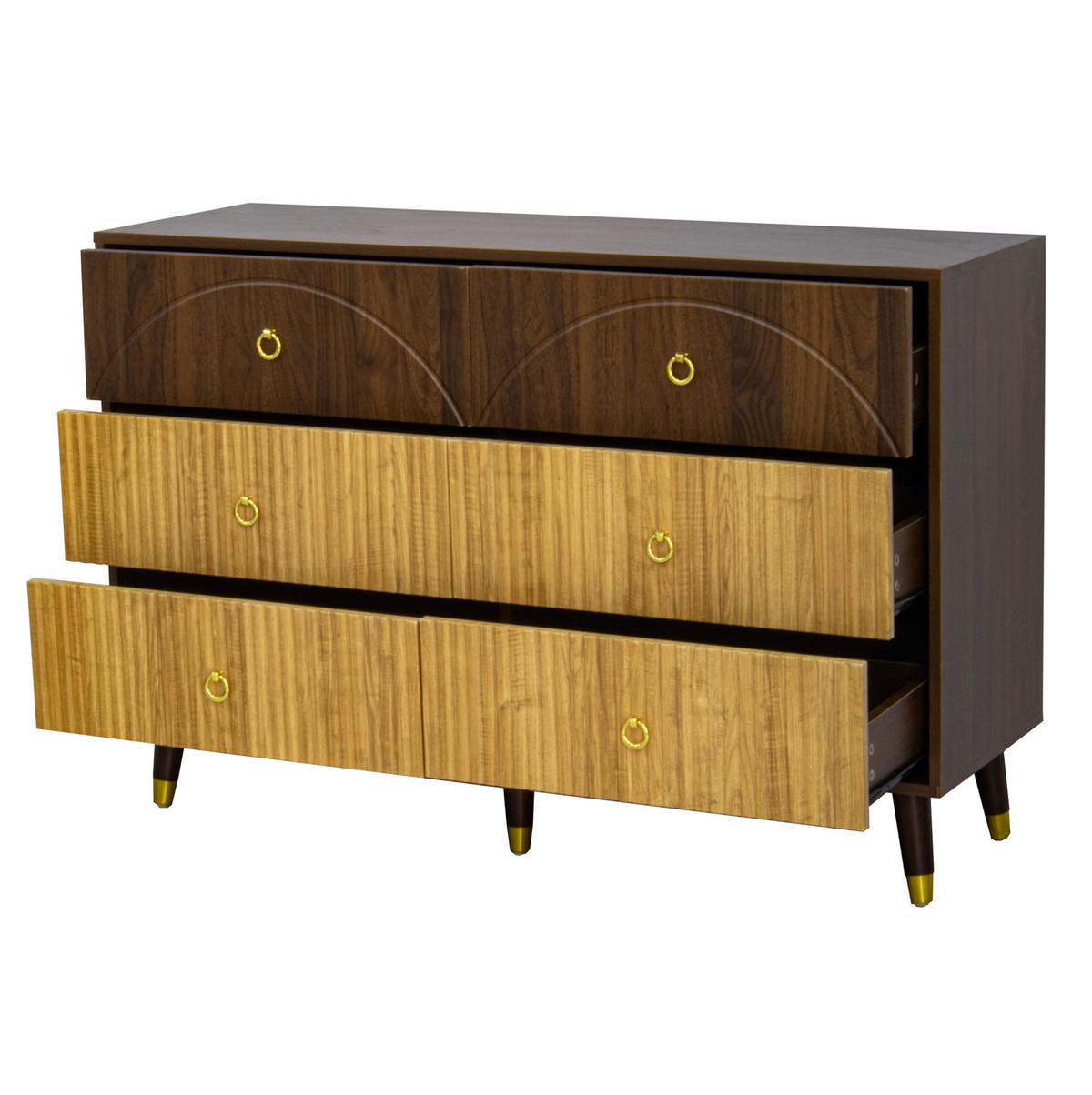 KOMODA 120/40/81 cm s 6 predali, dvobarvnim retro videzom in MDF konstrukcijo, Naravna - naravne barve, leseni material (120/81/40cm) - Redom