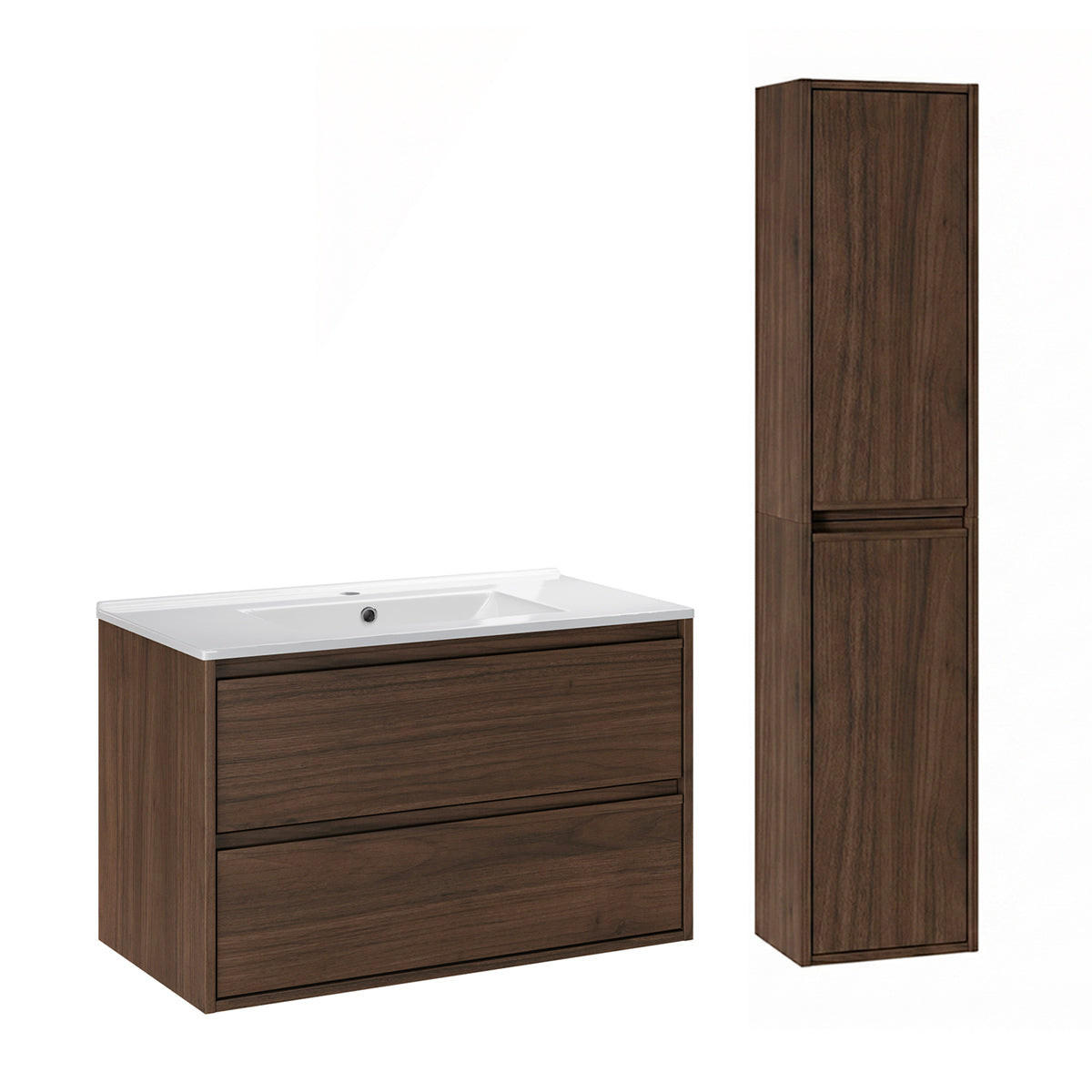 BADMÖBEL 81cm Edmé 2er-Set Holz - Braun, Holzwerkstoff (81/52/46cm) - Petits-meubles