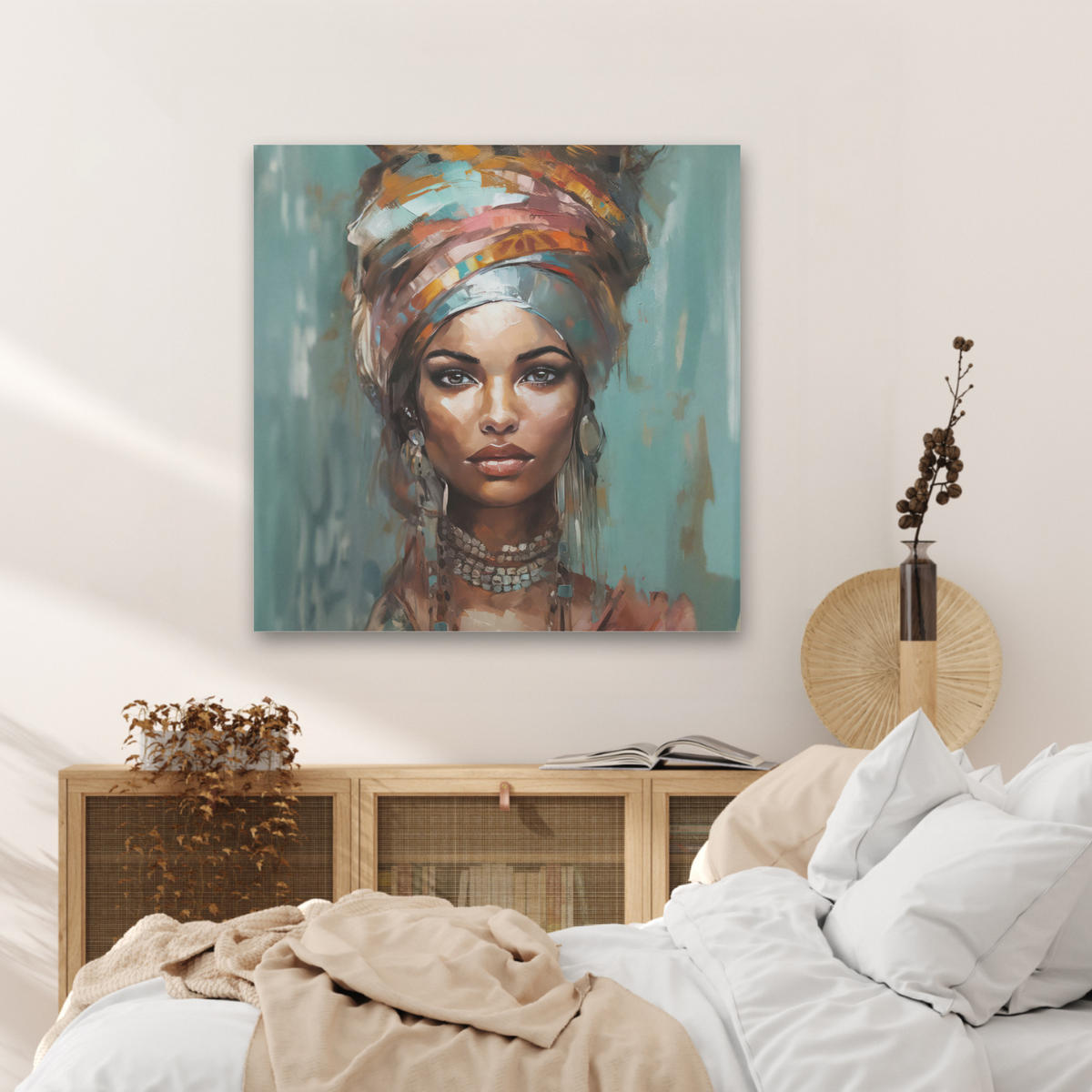 AKUSTIKBILD Frau - Kunst - Schmuck - Porträt Akustikpaneele 80x80 cm - Blaugrau, Kunststoff (80/80/0.9cm) - MuchoWow