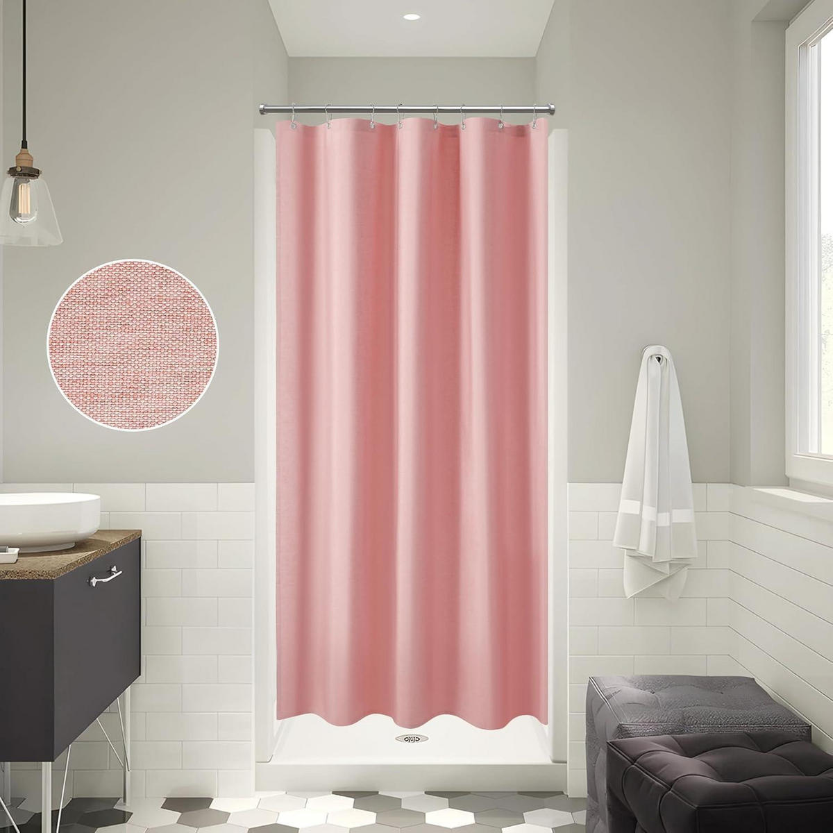 DUSCHVORHANG Leinen 122 x 182 cm Rosa - Rosa, Textil (122/182cm)
