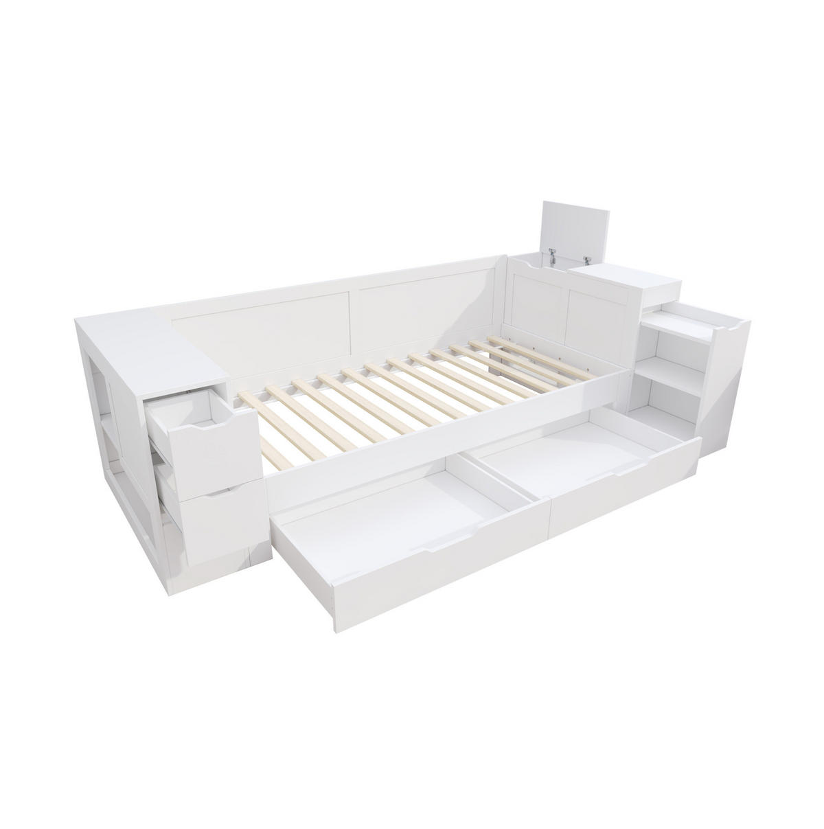 KINDERBETT Liegefläche 90/190 cm aus MDF mit Schubladen und Stauraum - Weiß, Holzwerkstoff (90/190cm) - BEAOK