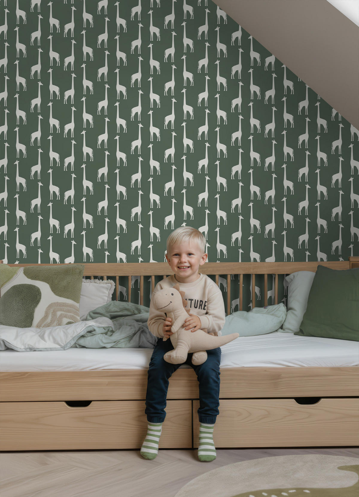 TAPETE Giraffen 53 cm x 10.05 m - Grün, Papier (53/0.1cm) - ESTAhome