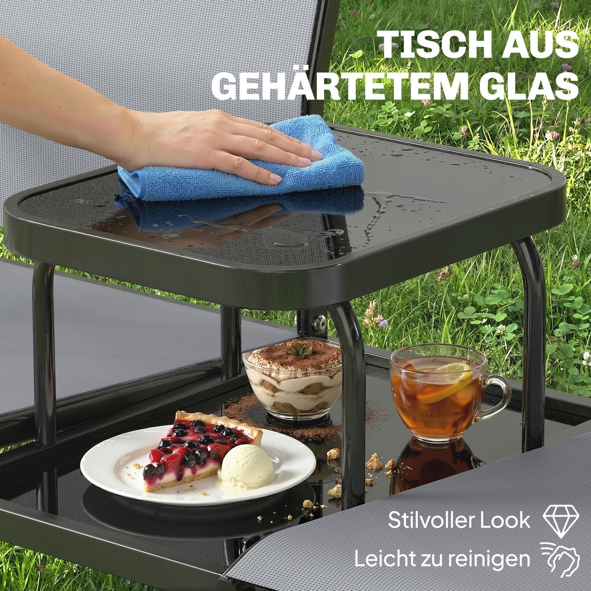 GARTENBANK Metall Texteline Grau - Grau, Metall (67/81/135cm) - Outsunny