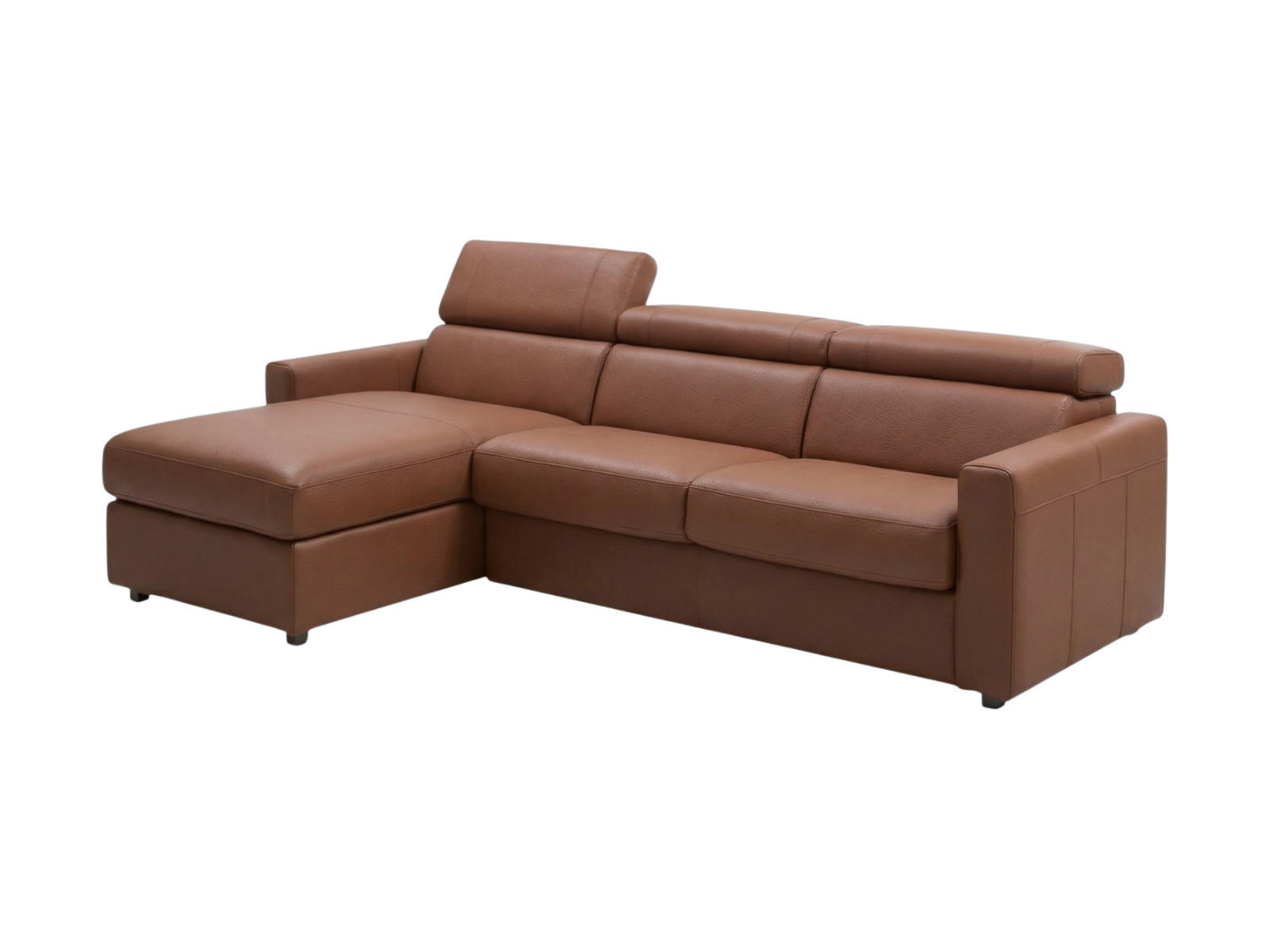 ECKSOFA Morris Echtleder mit Bettfunktion Cognacbraun - Cognac, Leder/Metall (170/223cm)