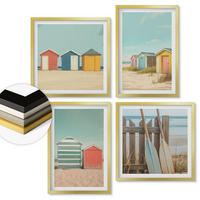 WANDBILDER 4er Set - 50x50 cm & 40x60 cm Goldrahmen - Bunte Strandhäuser - Goldfarben, Kunststoff (50/50cm) - ArtPrintCave