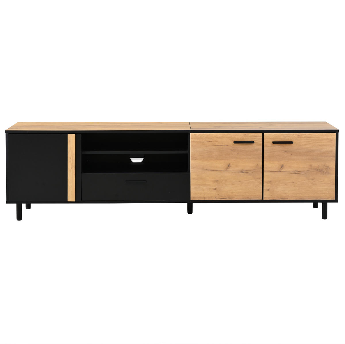 TV-LOWBOARD 180/32,5/50 cm mit 3 Türen und Schublade in Holzoptik/Schwarz - Schwarz, Holzwerkstoff (180/50/32.5cm) - BEAOK