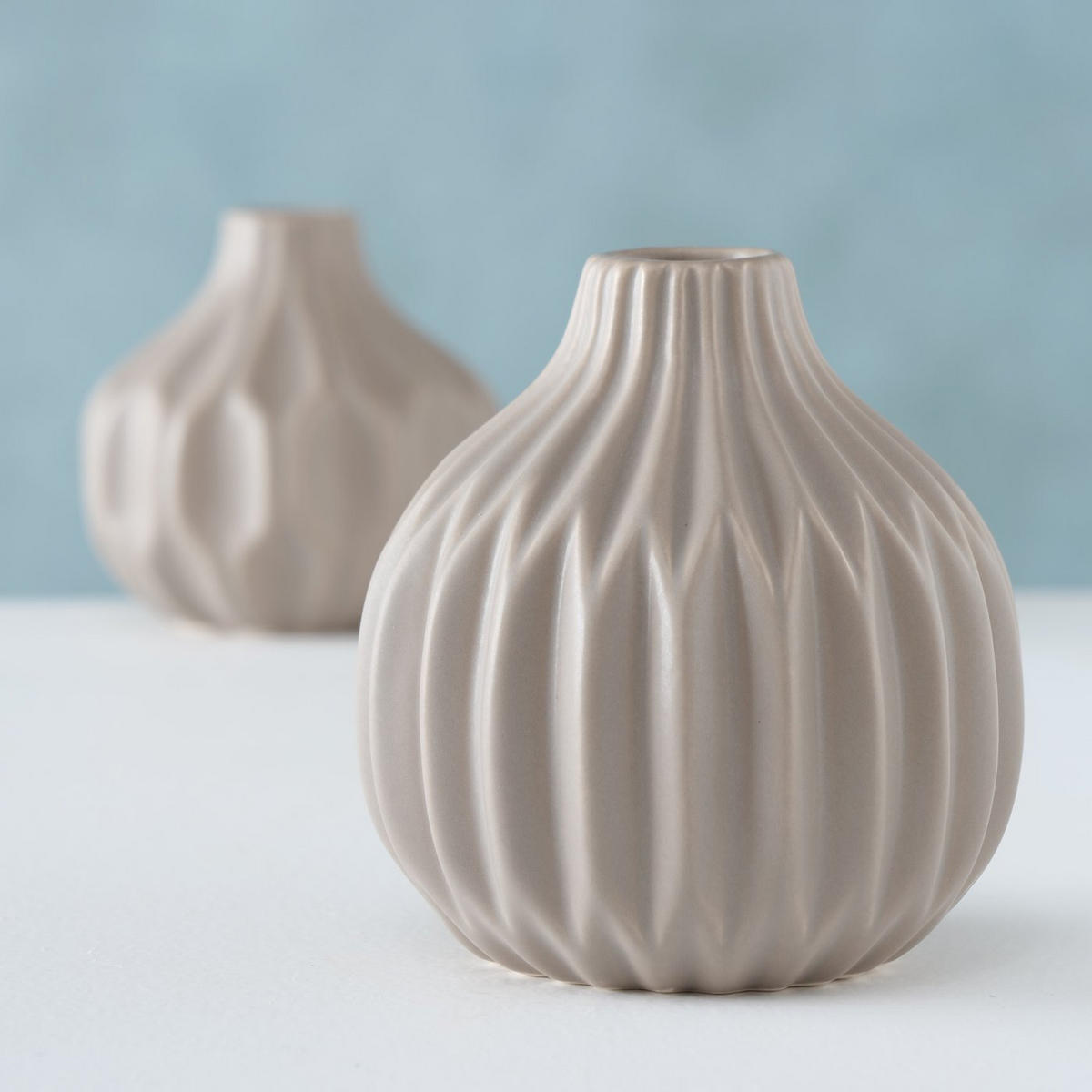 KERAMIKVASE mit Prägung Esko 10,5/10,5/12 cm - Beige, Keramik (12cm) - Boltze Home